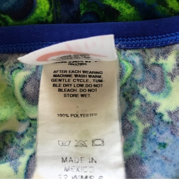 90s Vintage Nike One Piece Bathing Swim Suit Blue Neon Green Size Small - Picture 8 of 9